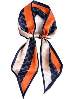 Women's Orange Blue White Bow Color Elegant Oblique Angle Scarves Bag Scarfs